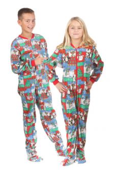 Boys & Girls Winter Fun Christmas Kids Onesie Footie Fleece Pajamas